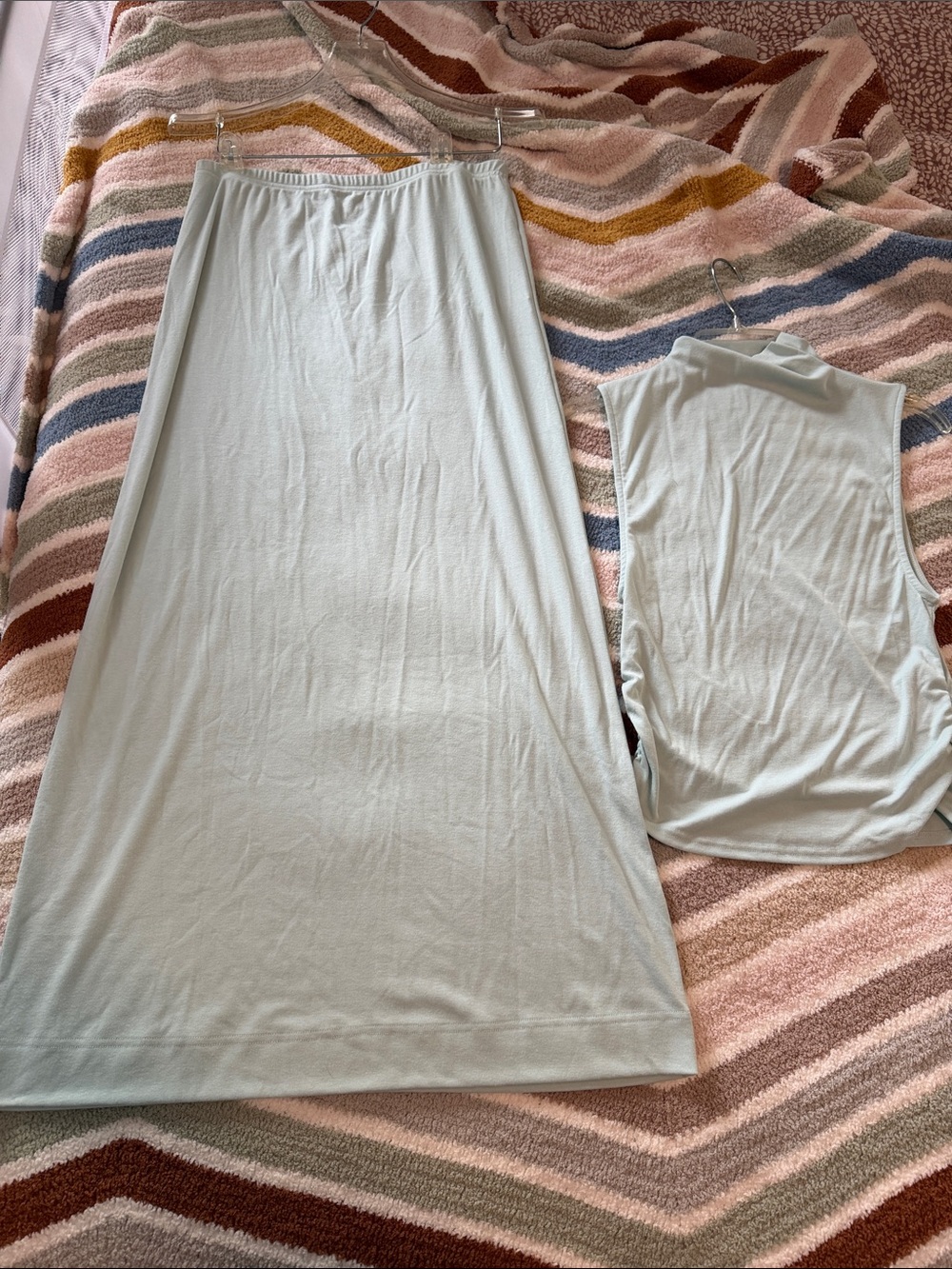 Free People 2 Piece Set: Sky Blue Ribbed Maxi Skirt and Matching Top